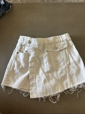 Zara White Denim Skort with Frayed Hem